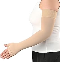KEKING Lymphedema Medical Compression Arm Sleeve with Gauntlet, 15-20 mmHg Graduated Compression Full Arm Support for Women Men (Single), Long Pressure Arm Hand Brace for Arthritis, Bursitis, Edema