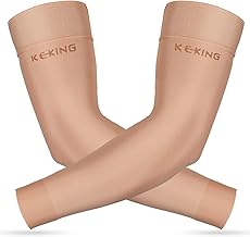 KEKING® Lymphedema Compression Arm Sleeves for Men Women (Pair), No Silicone Dot, 15-20 mmHg Compression Full Arm Support for Lipedema, Edema, Post Surgery Recovery, Swelling, Pain Relief, Beige L