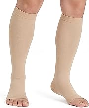 KEKING Knee High Compression Stockings for Women & Men, 20-30 mmHg Graduated Support Hose, Open Toe for Varicose Veins, Edema, DVT, Pregnancy, Nurses & Travel — Breathable & Comfortable, Beige XL