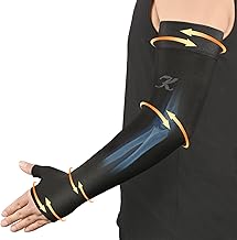 KEKING Lymphedema Compression Arm Sleeve with Gauntlet for Women Men, 20-30 mmHg Medical Graduated Compression Arm Brace, Full Arm Support Brace for Pain Relief, Arthritis, Swelling, Single Black M